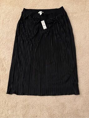 White House Black Market Black Pleated Midi Skirt with Drawstring Waist